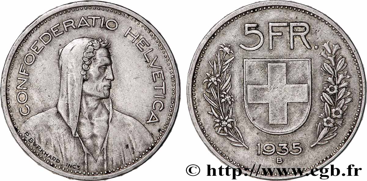 SUIZA 5 Francs Berger des Alpes 1935 Berne MBC 