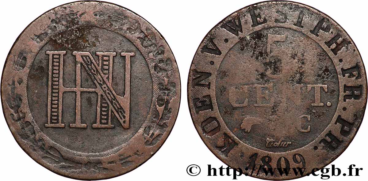 GERMANIA - REGNO DI WESTFALIA  5 Centimes Jérôme Napoléon 1809 Cassel MB 
