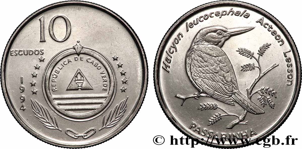CAPE VERDE 10 Escudos Martin-pêcheur à tête brune 1994  MS 