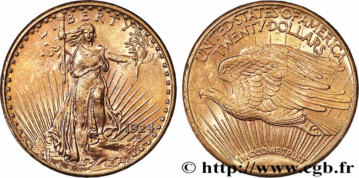 GOLD-, PALLADIUM- UND PLATIN-INVESTITIONEN 20 Dollars &nbsp;Saint-Gaudens” 1924 Philadelphie fVZ 