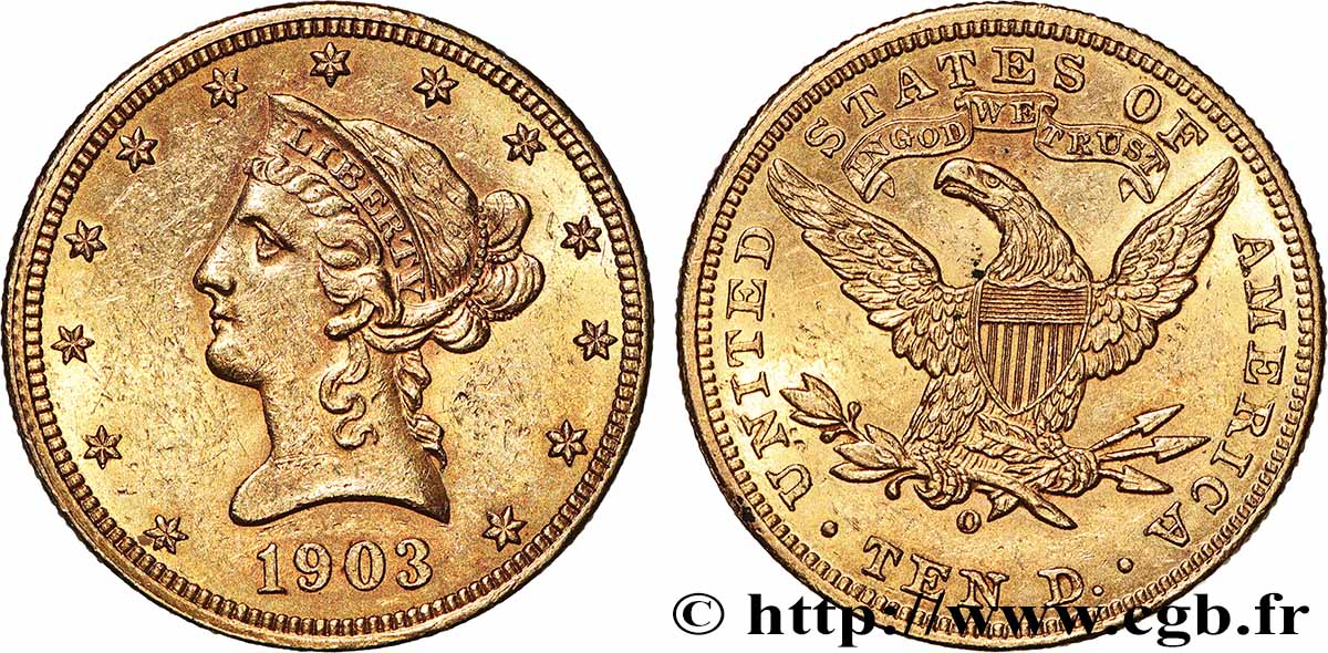 GOLD-, PALLADIUM- UND PLATIN-INVESTITIONEN 10 Dollars or &nbsp;Liberty&nbsp; 1903 La Nouvelle-Orléans fVZ 