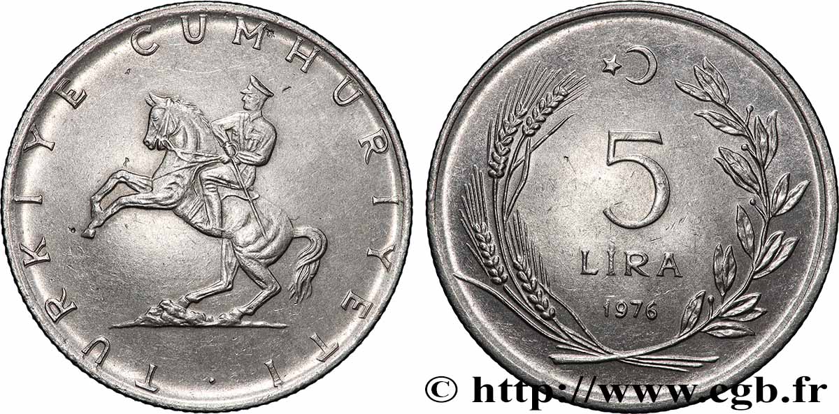 TURQUíA 5 Lira Atatürk à cheval 1976 Istanbul EBC 