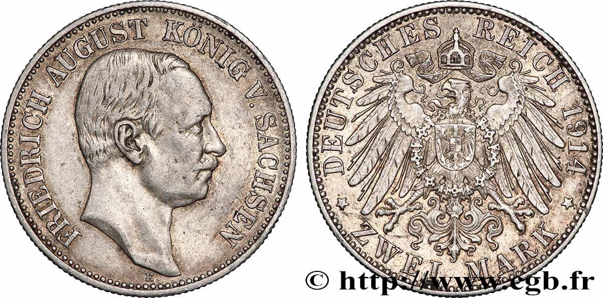 ALLEMAGNE - ROYAUME DE SAXE - FRÉDÉRIC-AUGUSTE 2 Mark  1914 Muldenhütten - E fVZ 