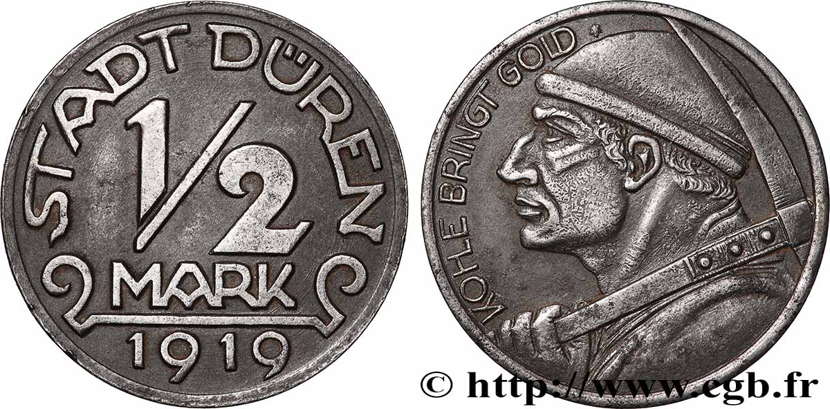 ALLEMAGNE - Notgeld 1/2 Mark Düren mineur 1919  TTB 
