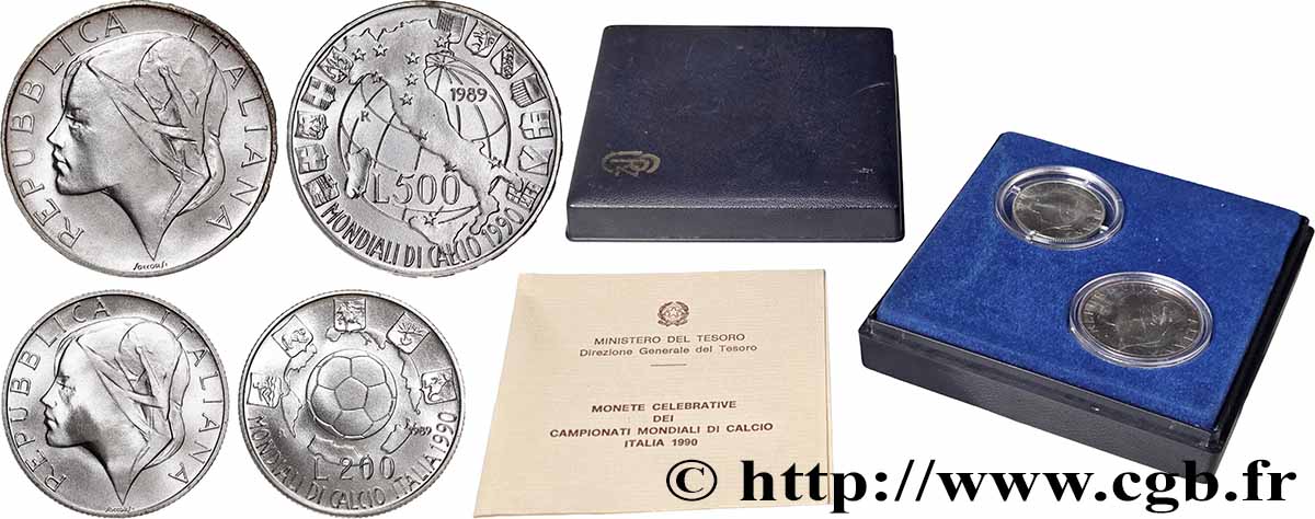 ITALY 200 et 500 Lires, Coupe du Monde de Football 1990 1990  MS 