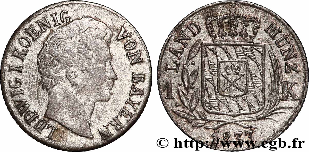 ALLEMAGNE - BAVIÈRE 1 Kreuzer Louis Ier 1835 Munich TTB 