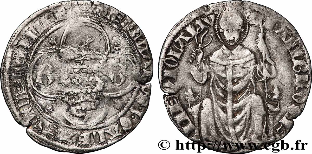 ITALY - LORDSHIP OF MILAN - BERNABO VISCONTI AND GALEAZ II Gros ou grosso da 2 soldi n.d. Milan XF 