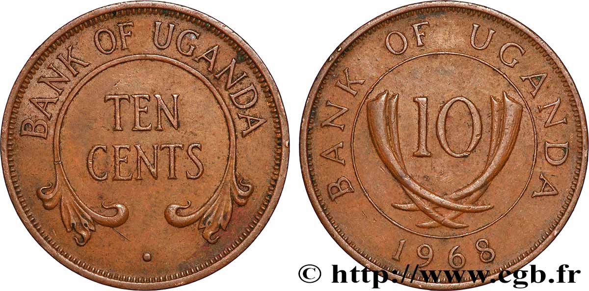 UGANDA 10 Cents défenses d’éléphants 1968 Royal Mint SC 