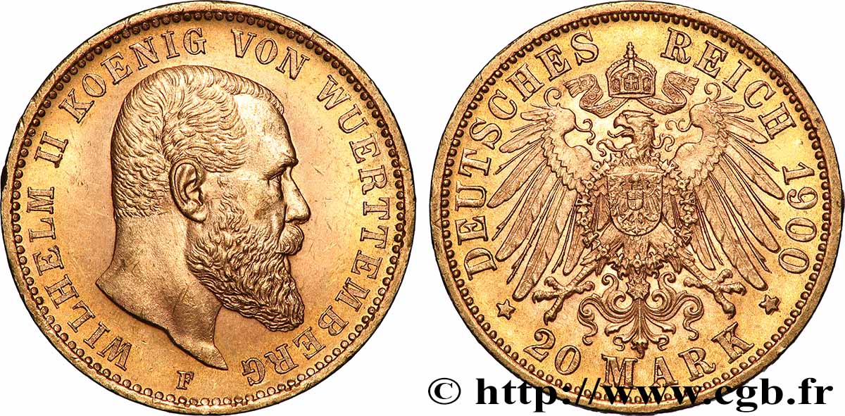 OR, PALLADIUM ET PLATINE INVESTISSEMENT 20 Mark or Guillaume II 1900 Stuttgart SUP 
