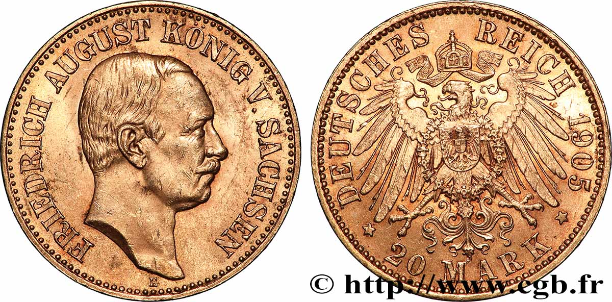 OR, PALLADIUM ET PLATINE INVESTISSEMENT 20 Mark Frédéric Auguste 1905 Muldenhütten TTB+ 