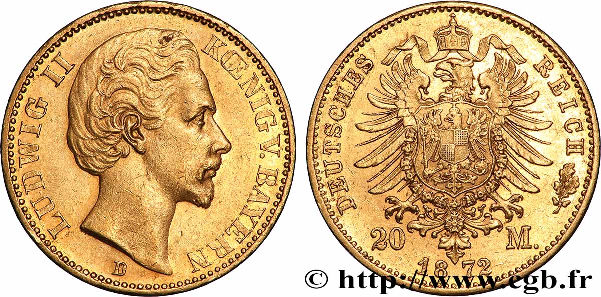 OR, PALLADIUM ET PLATINE INVESTISSEMENT 20 Mark Louis II 1872 Munich SUP 