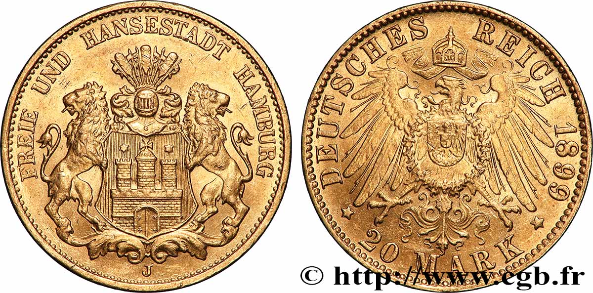 OR, PALLADIUM ET PLATINE INVESTISSEMENT 20 Mark 1899 Hambourg SUP 