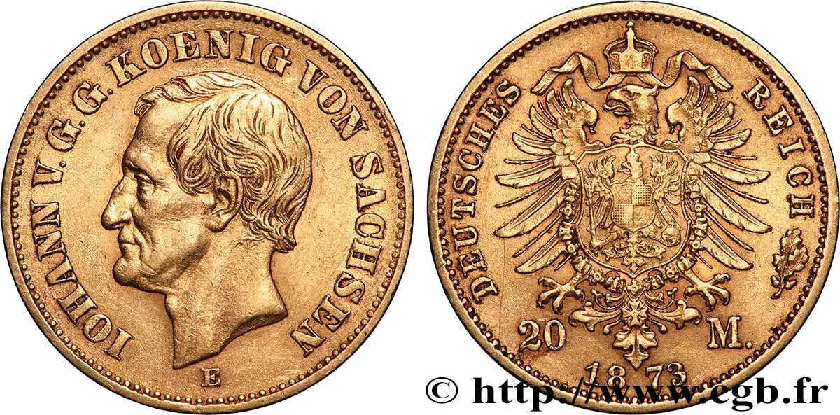 OR, PALLADIUM ET PLATINE INVESTISSEMENT 20 Mark Jean 1873 Dresde TTB+ 