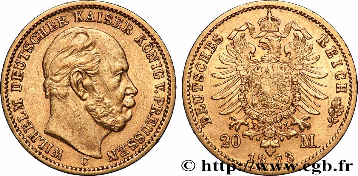 OR, PALLADIUM ET PLATINE INVESTISSEMENT 20 Mark Guillaume Ier, 1e type 1873 Francfort TTB+ 