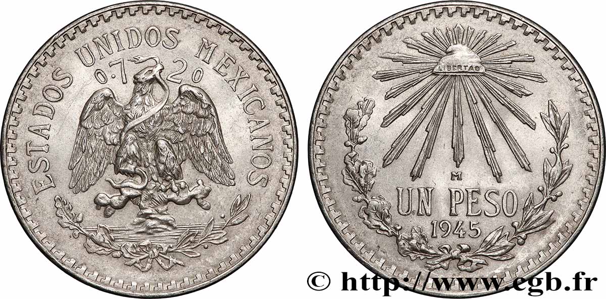 MEXIQUE 1 Peso 1945 Mexico SUP 