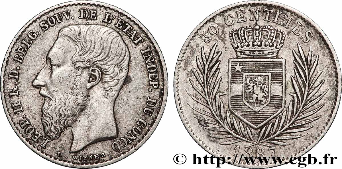 CONGO - ÉTAT INDÉPENDANT DU CONGO 50 Centimes Léopold II 1887  TTB+ 