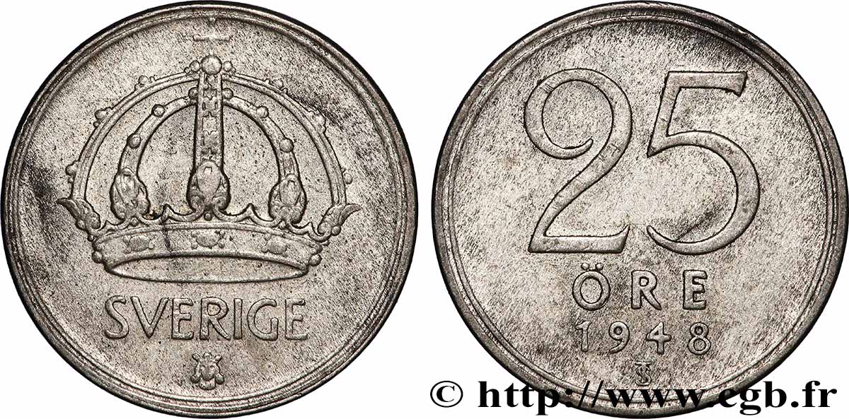 SCHWEDEN 25 Ore Gustave V 1948 Kungsholmen fVZ 