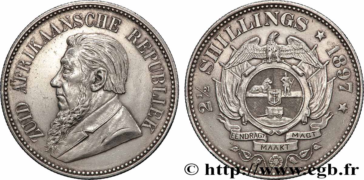 SüDAFRIKA 2 1/2 Shillings président Kruger 1897 Pretoria SS 