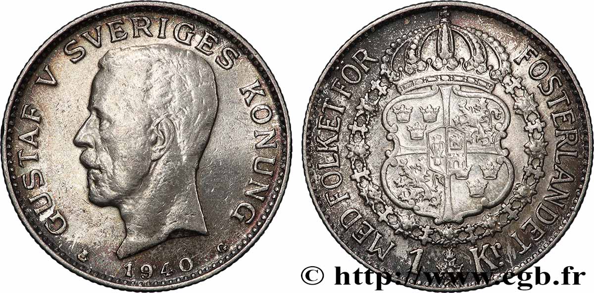 SUÈDE 1 Krona Gustave V 1940  SUP 
