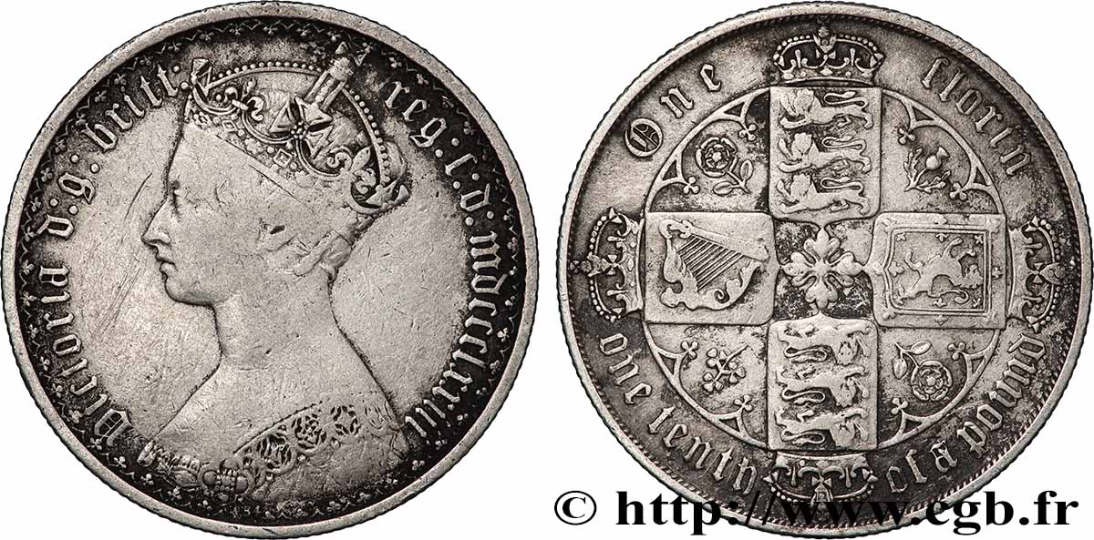 ROYAUME-UNI 1 Florin Victoria couronnée style gothique 1873 Londres TB+ 