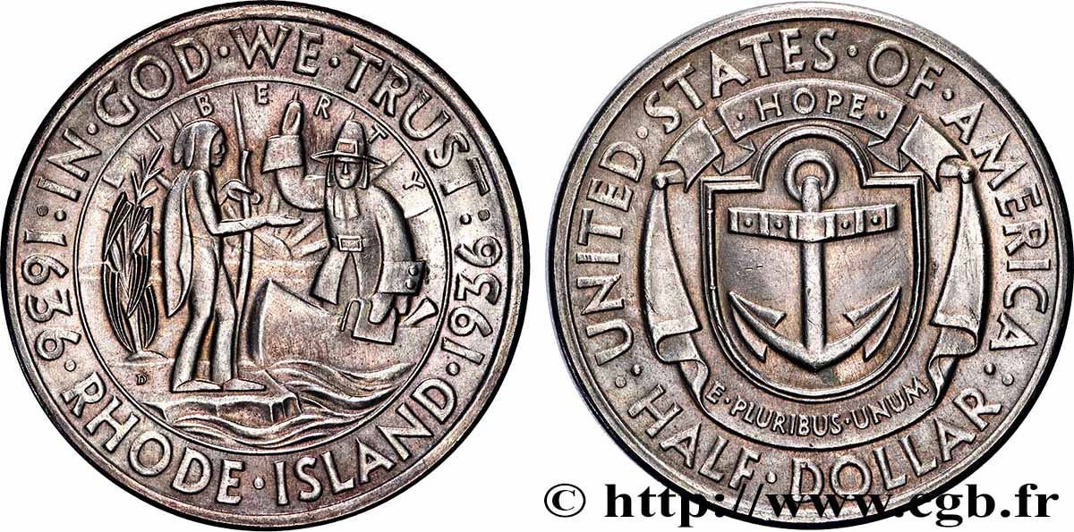 UNITED STATES OF AMERICA 1/2 Dollar Rhode Island 1936 San Francisco MS 