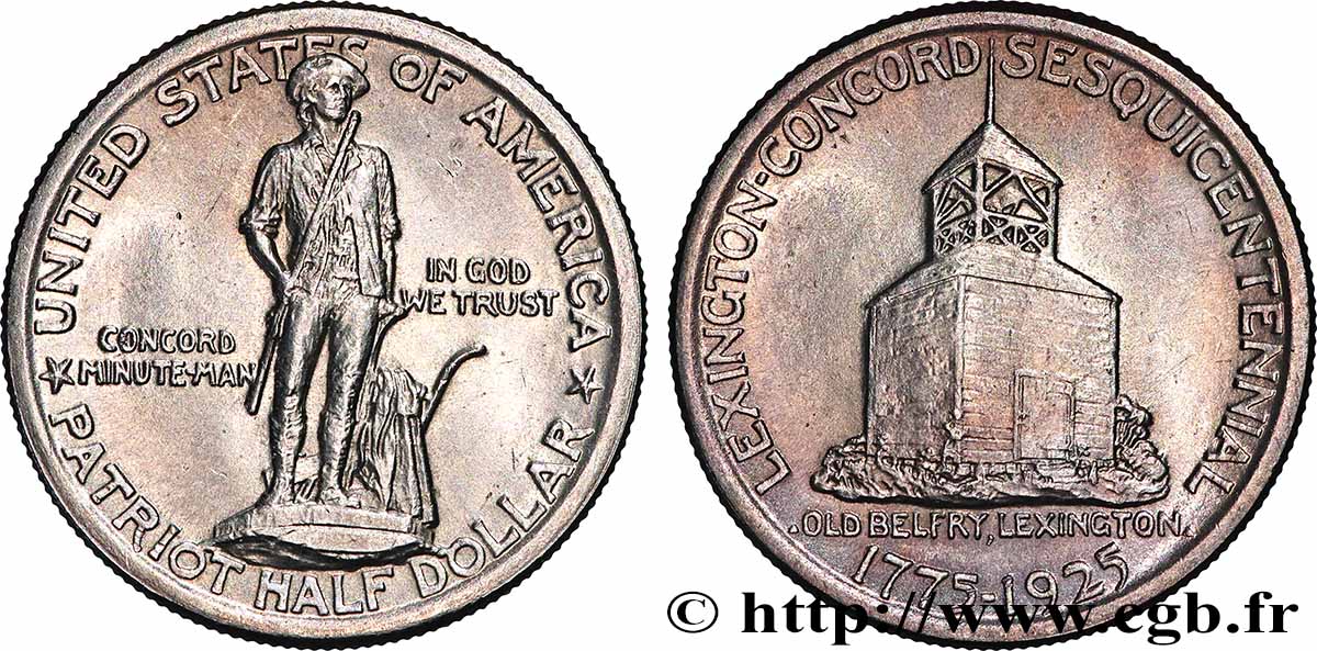 ÉTATS-UNIS D&nbsp;AMÉRIQUE 1/2 Dollar Bicentenaire des batailles de Lexington et Concord 1925 Philadelphie SPL 