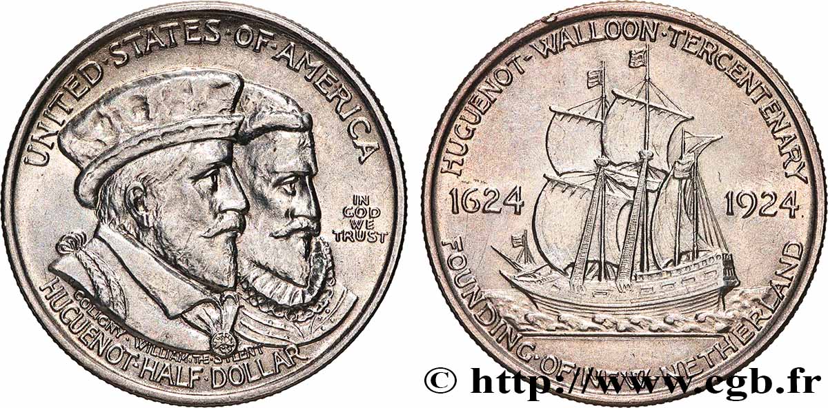 UNITED STATES OF AMERICA 1/2 Dollar  Huguenot Wallon 1924  AU 