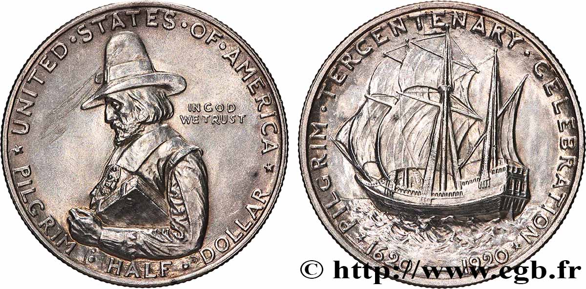 UNITED STATES OF AMERICA 1/2 Dollar Tricentenaire de l’arrivée du Mayflower 1920  AU 