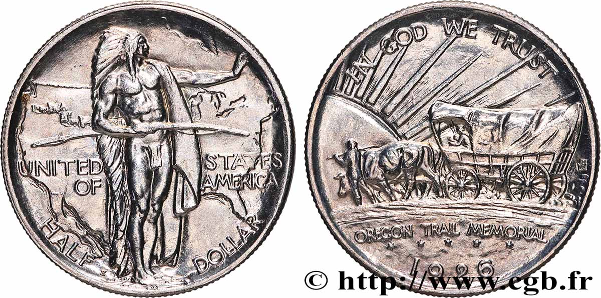 UNITED STATES OF AMERICA 1/2 Dollar Oregon Trail Memorial 1926 Philadelphie MS 