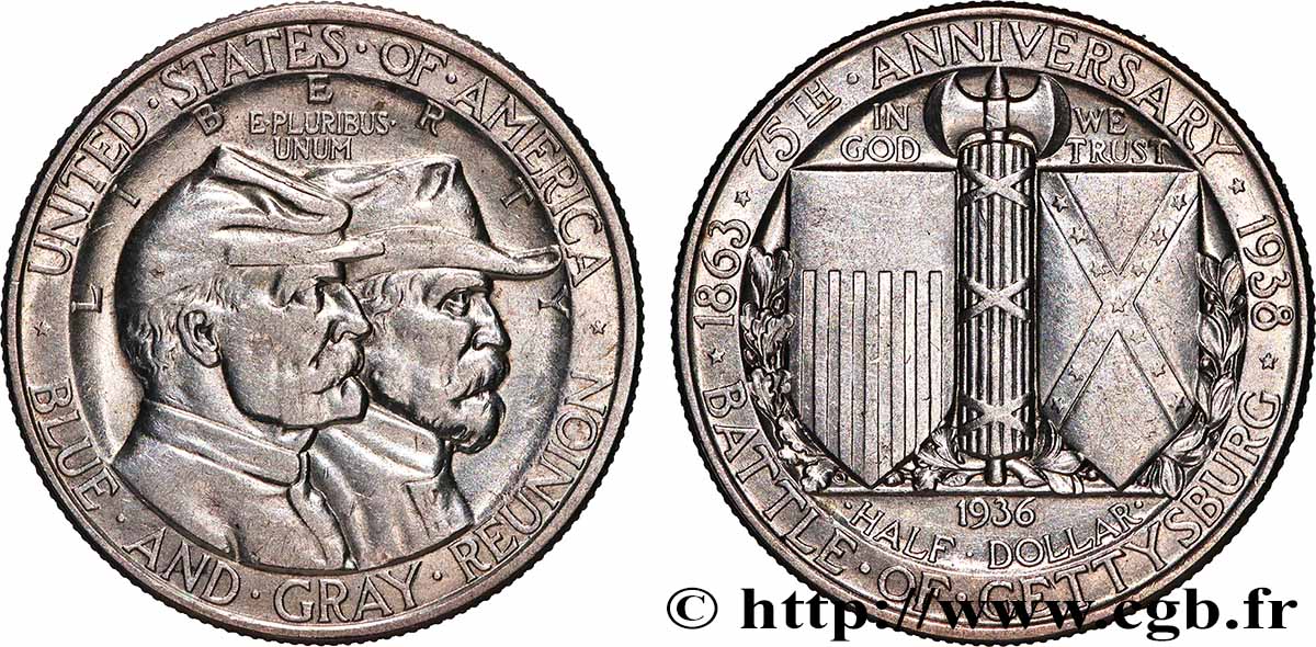 UNITED STATES OF AMERICA 1/2 Dollar Bataille de Gettysburg 1936 Philadelphie AU 