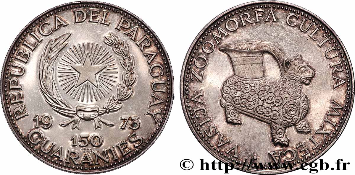 PARAGUAY 150 Guaranies Proof Cultures de la Mésoamérique 1973  SUP 