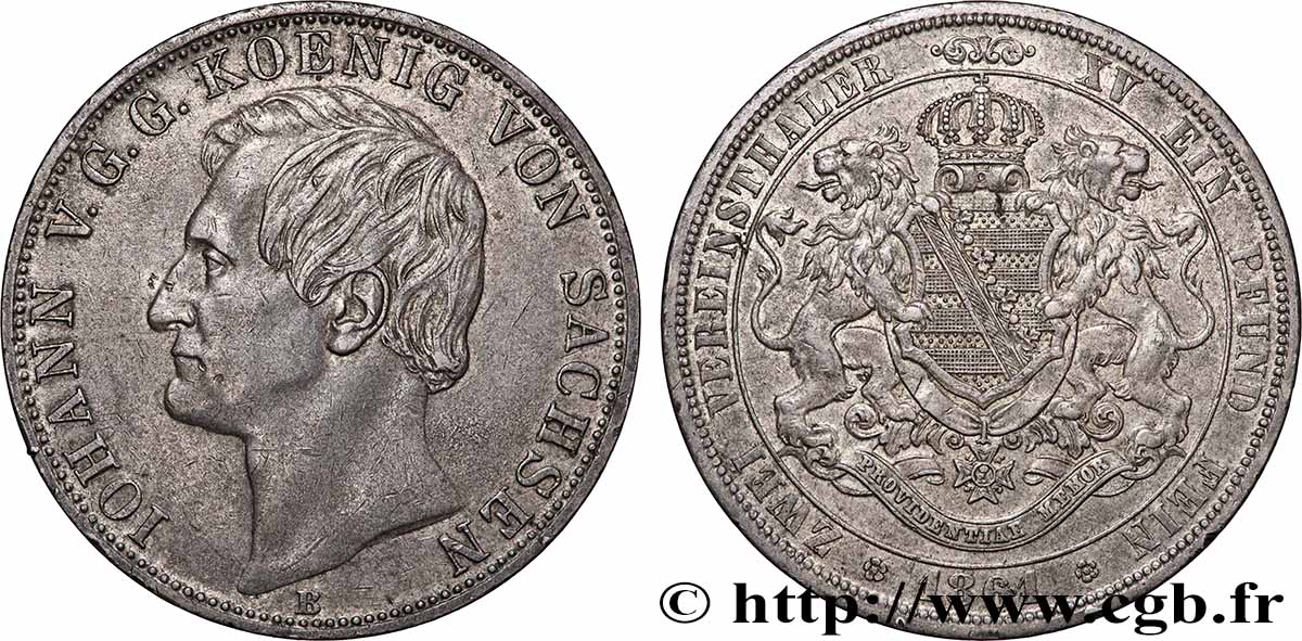 ALLEMAGNE - SAXE 2 Thaler Jean V 1861 Dresde TTB+ 
