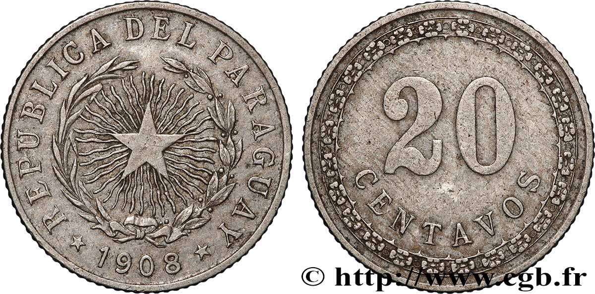 PARAGUAY 20 Centavos  1908  TTB+ 
