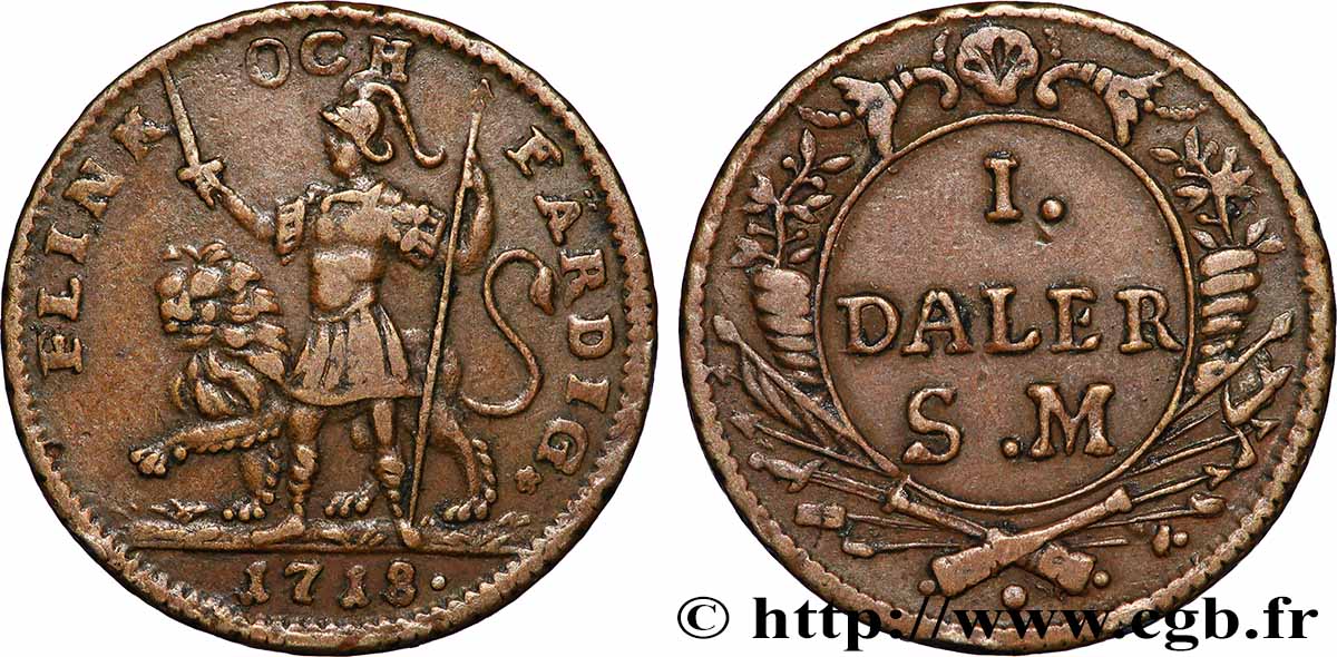 SUÈDE 1 Daler au nom de Charles XII 1718  TTB 