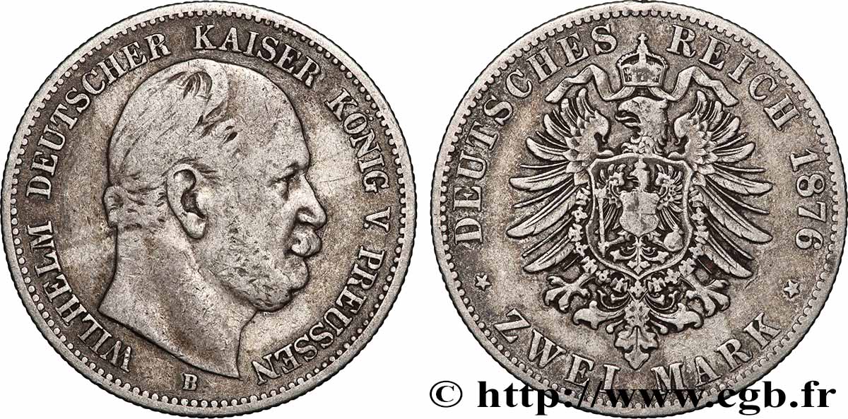 ALLEMAGNE - PRUSSE 2 Mark Guillaume Ier 1876 Berlin TB+ 
