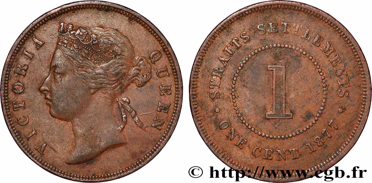 MALAISIE - ÉTABLISSEMENTS DES DÉTROITS 1 Cent Victoria 1877 Londres TTB 
