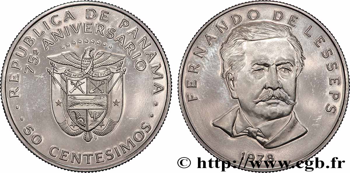 PANAMA 50 Centesimos Proof Ferdinand de Lesseps 1975  MS 