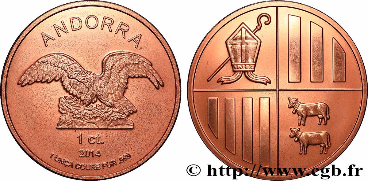ANDORRA (PRINCIPALITY) 1 Centim Aigle 2014  MS 