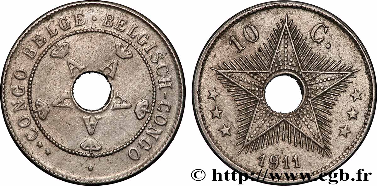 CONGO BELGE 10 Centimes Albert Ier 1911 Bruxelles TTB 