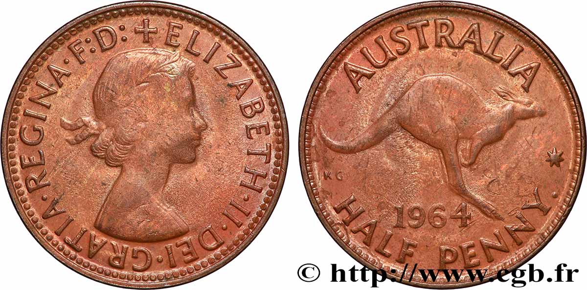 AUSTRALIA 1/2 Penny Élisabeth II 1964 Perth AU 