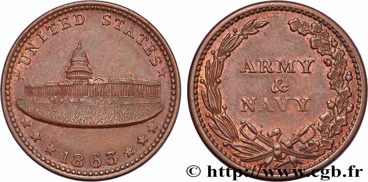 UNITED STATES OF AMERICA 1 Cent (1861-1864) “civil war token”, Capitole 1863  AU 