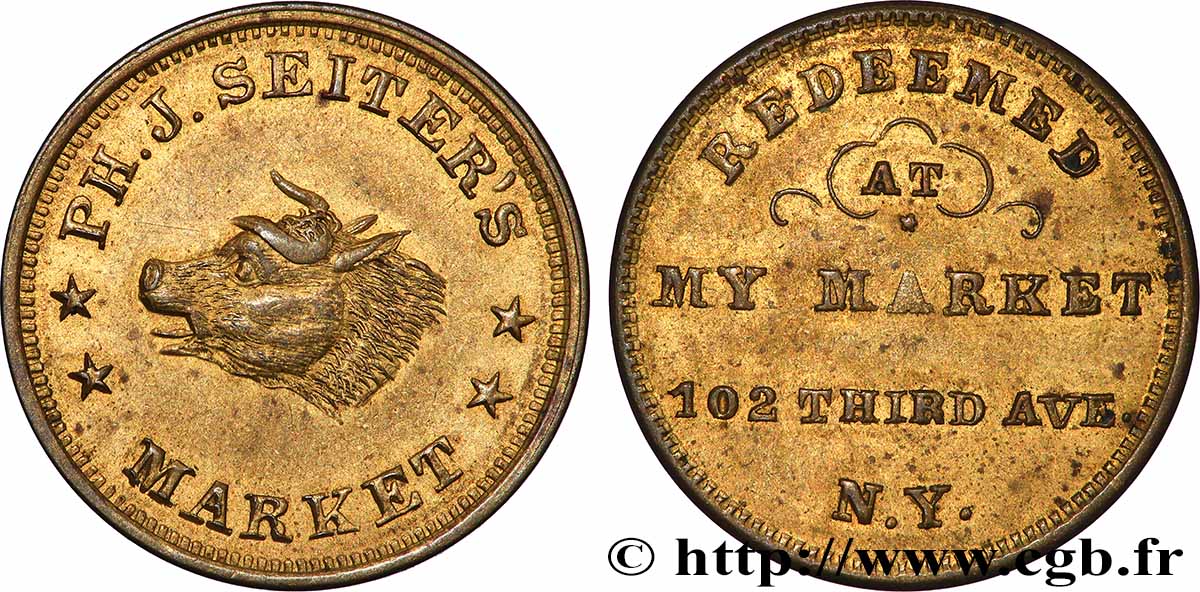 UNITED STATES OF AMERICA 1 Cent (1861-1864) “civil war token”, Seiter’s Market n.d.  AU 