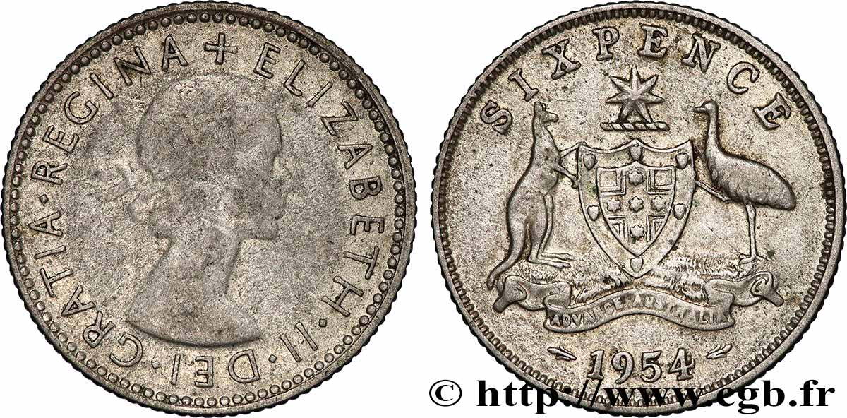 AUSTRALIEN 6 Pence Elisabeth II 1954 Melbourne fSS 
