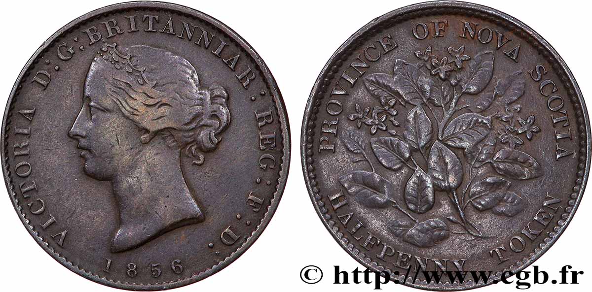 CANADA - NOUVELLE ÉCOSSE 1/2 Penny Victoria 1856 Heaton TB+ 