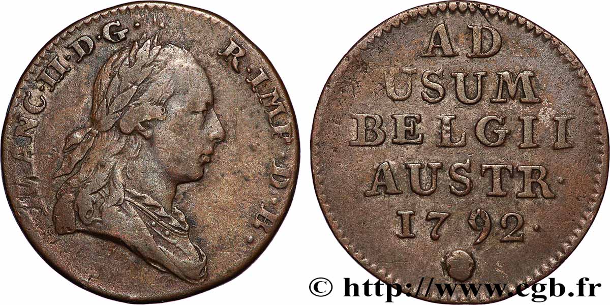 BELGIUM - AUSTRIAN NETHERLANDS 1 Liard Léopold II 1792 Bruxelles XF 