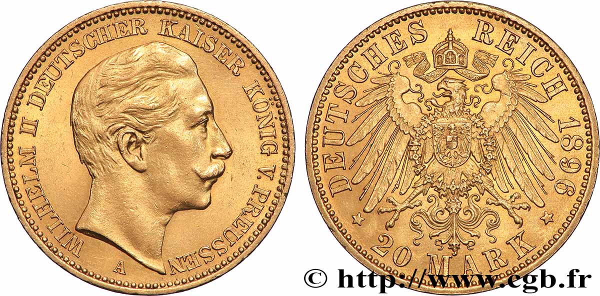 GOLD-, PALLADIUM- UND PLATIN-INVESTITIONEN 20 Mark Guillaume II 1896 Berlin VZ 