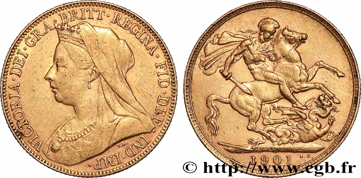 GOLD, PALLADIUM & PLATINUM INVESTMENT 1 Souverain Victoria type vieille tête 1901 Perth XF 