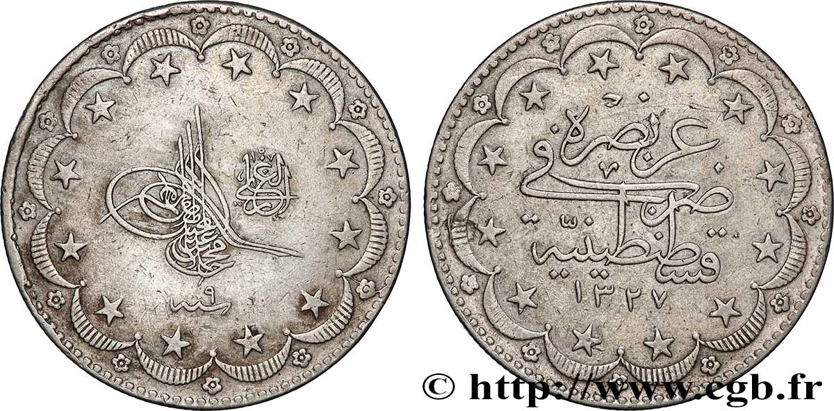 TURKEY 20 Kurush AH1327 an 9 (1917) Constantinople XF 