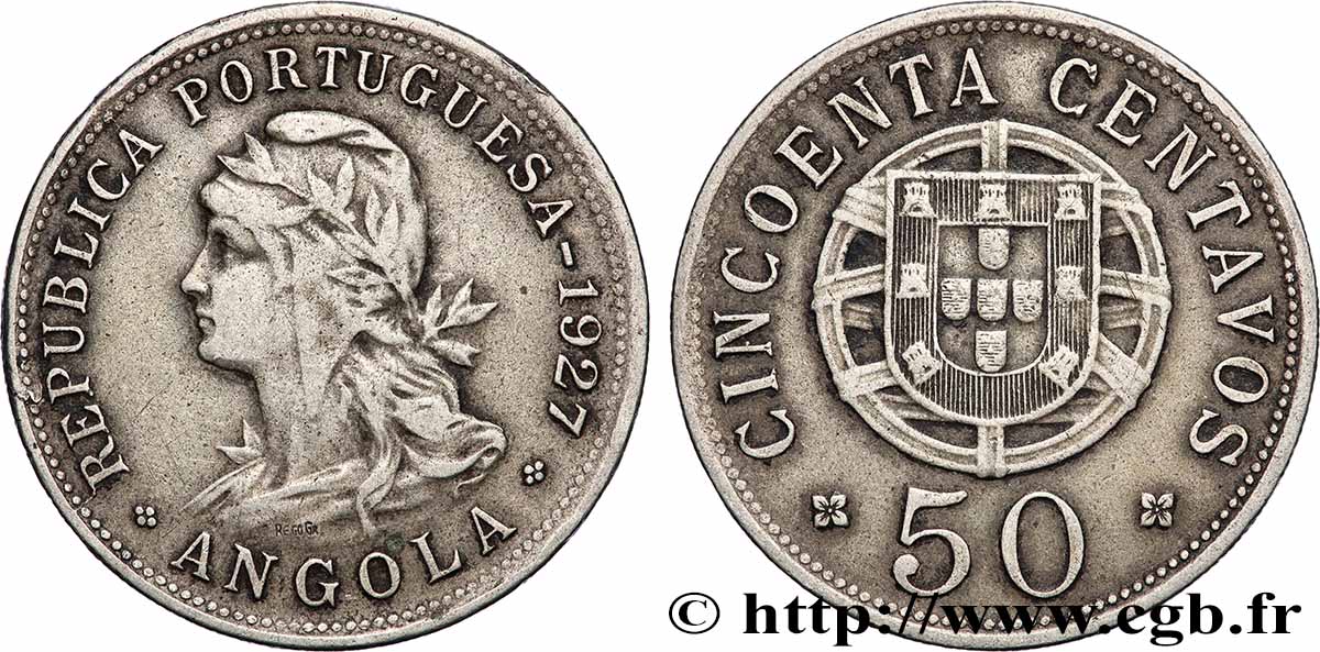 ANGOLA 50 Centavos monnayage colonial Portugais 1927  XF 