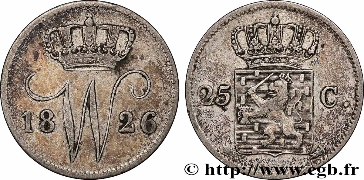PAESI BASSI 25 Cents Guillaume Ier 1826 Utrecht q.SPL 